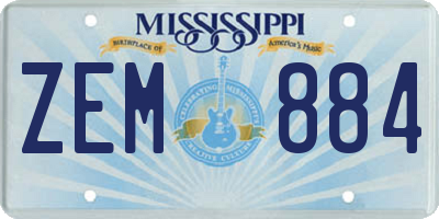 MS license plate ZEM884