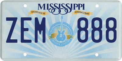 MS license plate ZEM888
