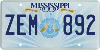 MS license plate ZEM892