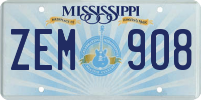 MS license plate ZEM908