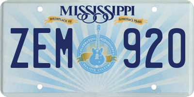 MS license plate ZEM920