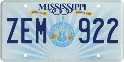 MS license plate ZEM922