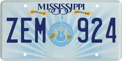 MS license plate ZEM924
