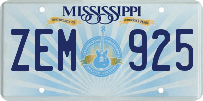 MS license plate ZEM925