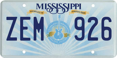 MS license plate ZEM926