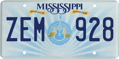 MS license plate ZEM928