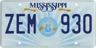 MS license plate ZEM930