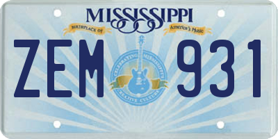 MS license plate ZEM931
