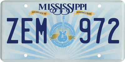 MS license plate ZEM972