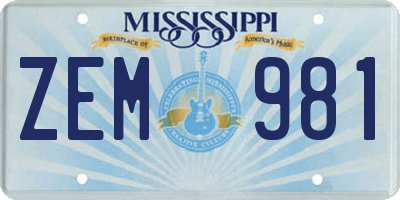 MS license plate ZEM981
