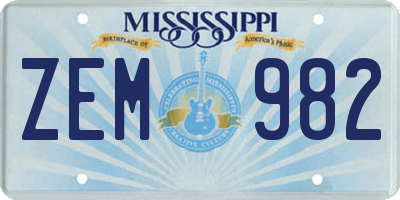 MS license plate ZEM982
