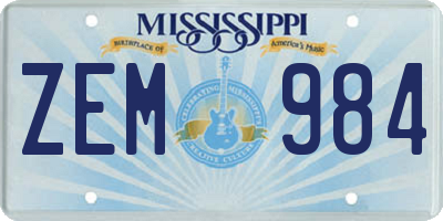 MS license plate ZEM984