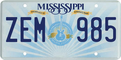 MS license plate ZEM985
