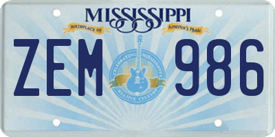 MS license plate ZEM986