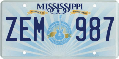 MS license plate ZEM987