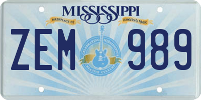 MS license plate ZEM989