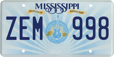 MS license plate ZEM998