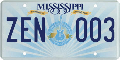 MS license plate ZEN003