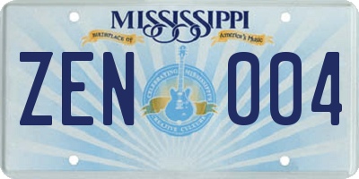 MS license plate ZEN004