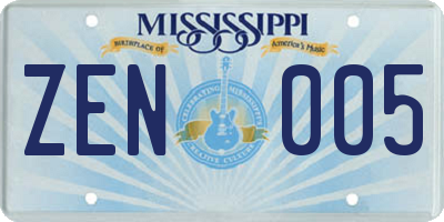 MS license plate ZEN005
