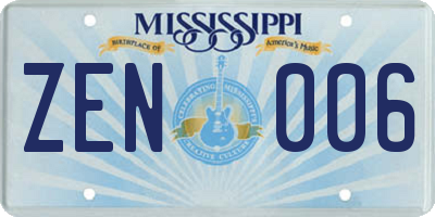 MS license plate ZEN006