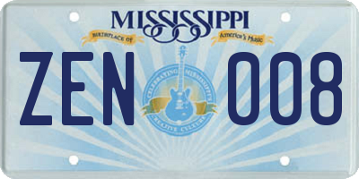 MS license plate ZEN008