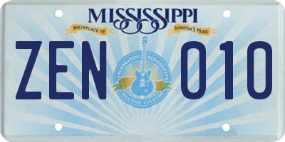 MS license plate ZEN010