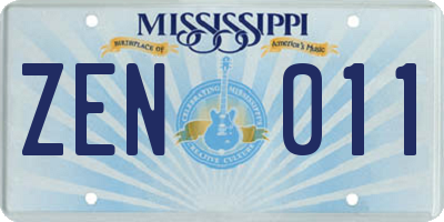MS license plate ZEN011