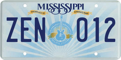 MS license plate ZEN012