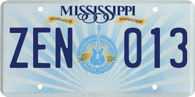 MS license plate ZEN013