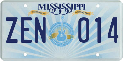 MS license plate ZEN014