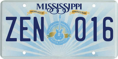 MS license plate ZEN016