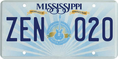 MS license plate ZEN020