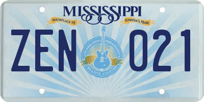 MS license plate ZEN021
