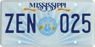 MS license plate ZEN025