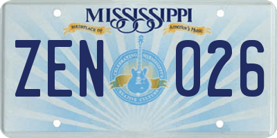 MS license plate ZEN026