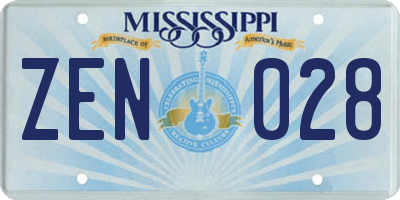 MS license plate ZEN028