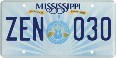 MS license plate ZEN030