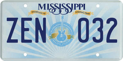 MS license plate ZEN032