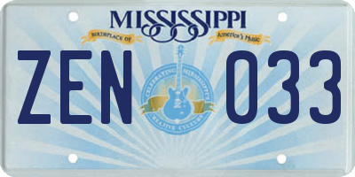 MS license plate ZEN033