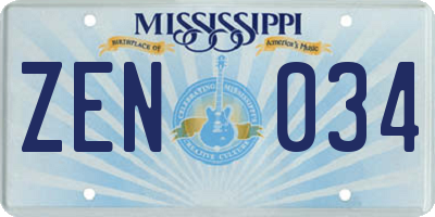 MS license plate ZEN034