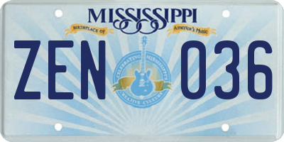 MS license plate ZEN036