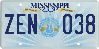 MS license plate ZEN038