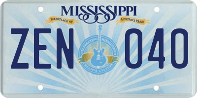 MS license plate ZEN040