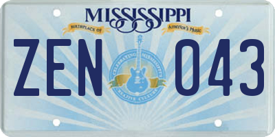 MS license plate ZEN043