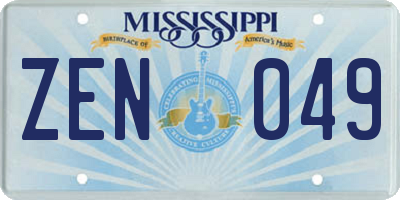 MS license plate ZEN049
