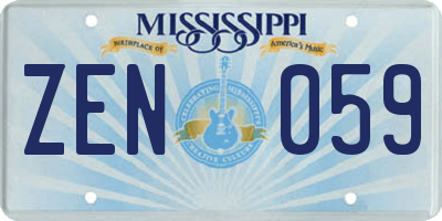 MS license plate ZEN059