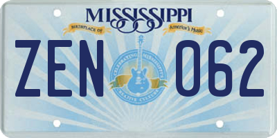 MS license plate ZEN062