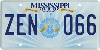 MS license plate ZEN066