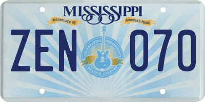 MS license plate ZEN070